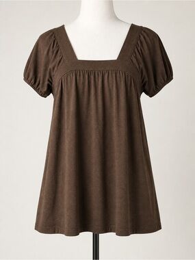 Y2K Old Navy Brown Babydoll Top Puff Sleeve Empire Waist Tunic Large